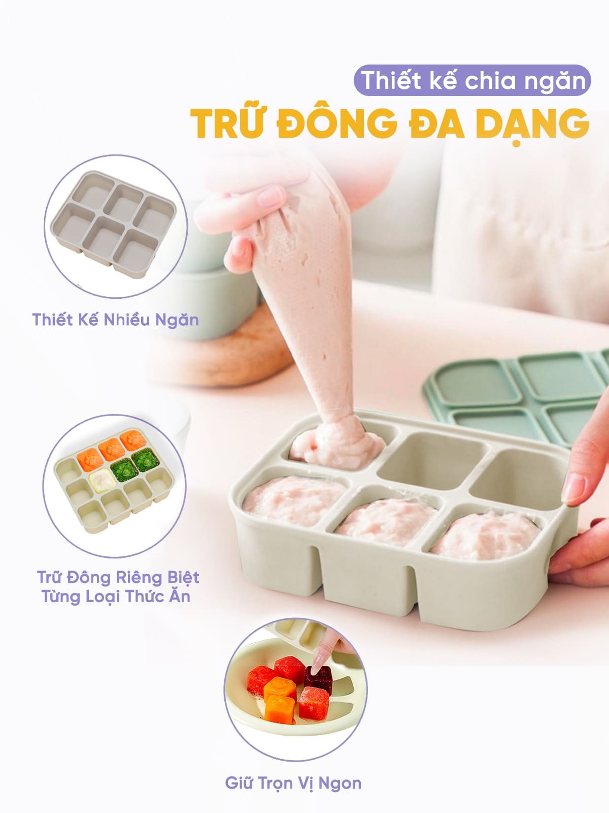 Khay trữ đông đồ ăn dặm cho bé (6 ngăn/12 ngăn)