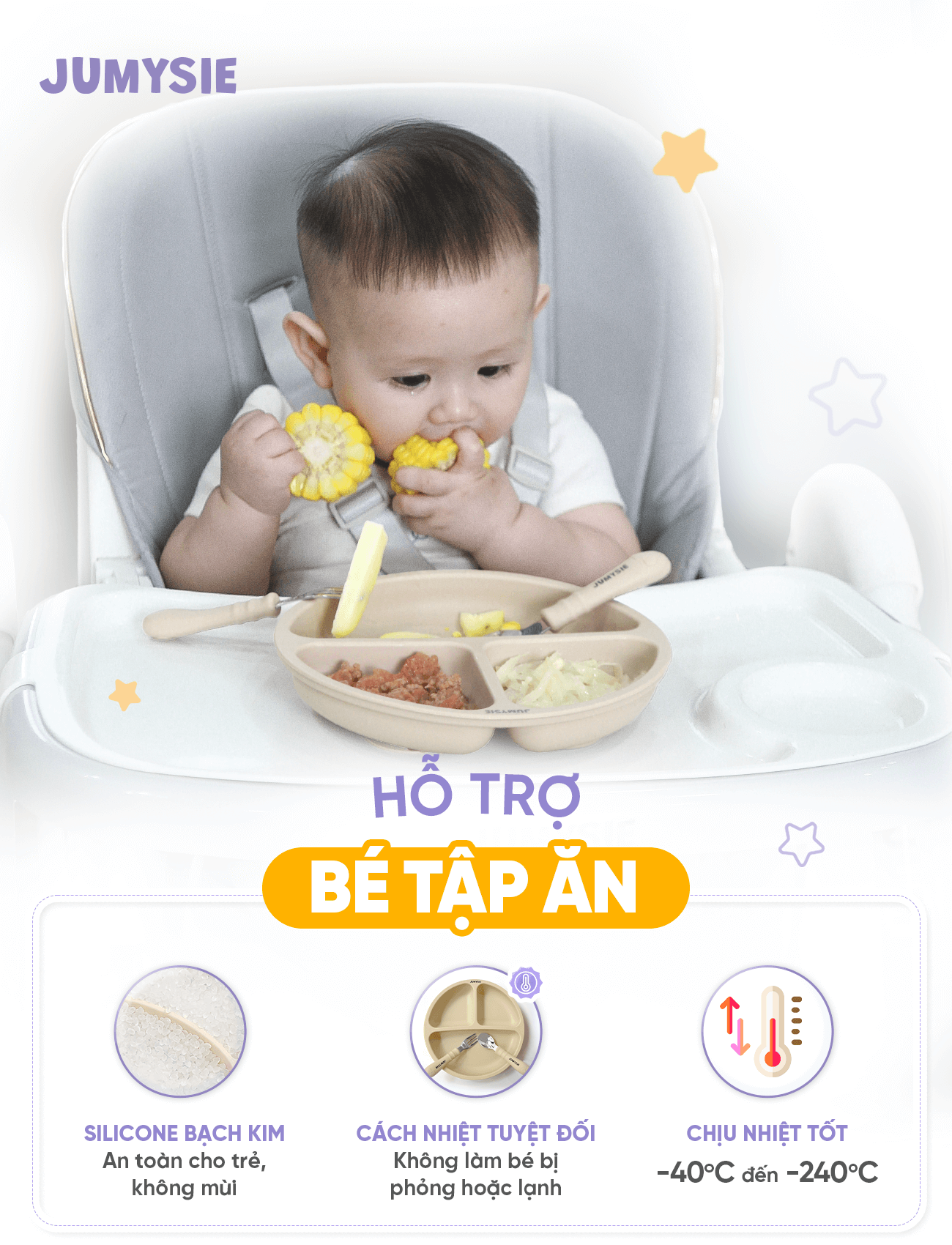 Set ăn dặm 3 món silicone Jumysie
