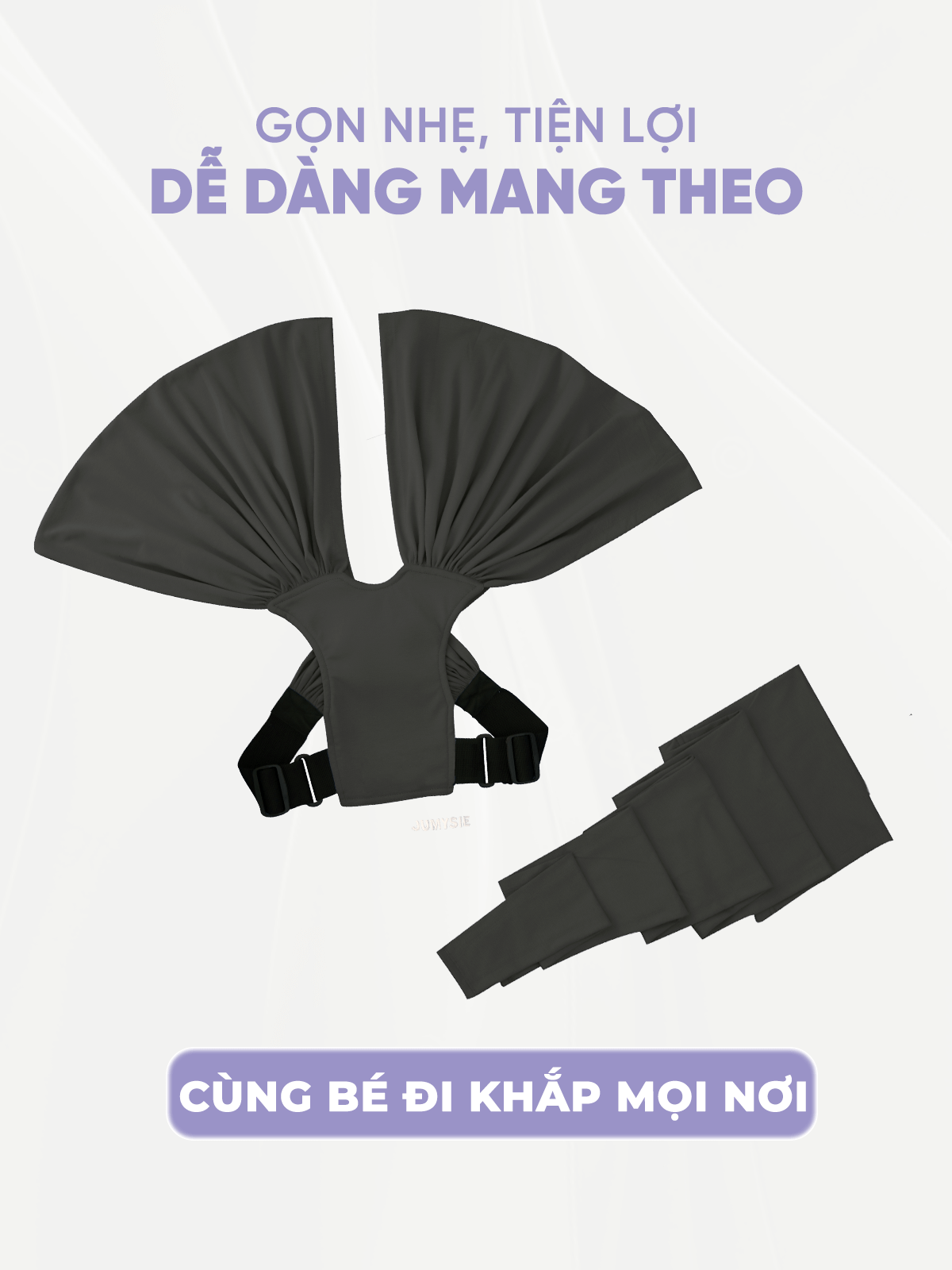 Địu Vải Jumysie - Màu Ghi, Cotton Êm Ái Cho Bé Sơ Sinh Đến 18 Tháng