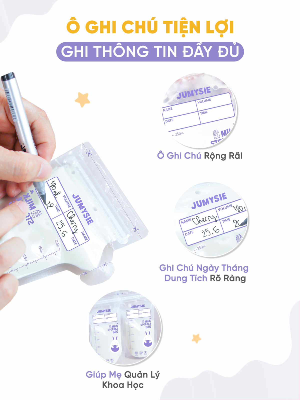 Túi trữ sữa 180ml/250ml Jumysie - Bảo quản sữa mẹ an toàn