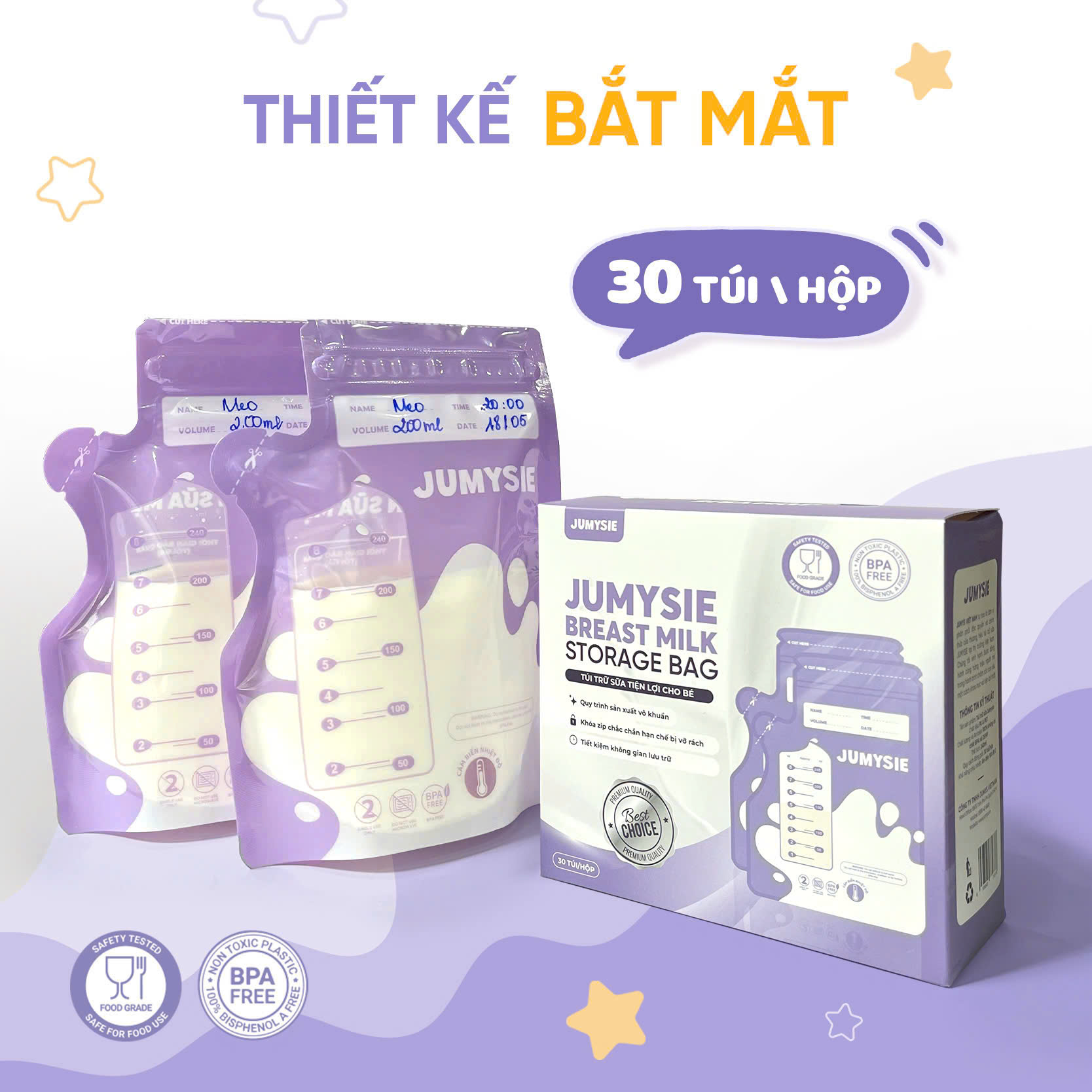 [Mới] Túi Trữ Sữa Cảm Biến Nhiệt Jumysie 240ml