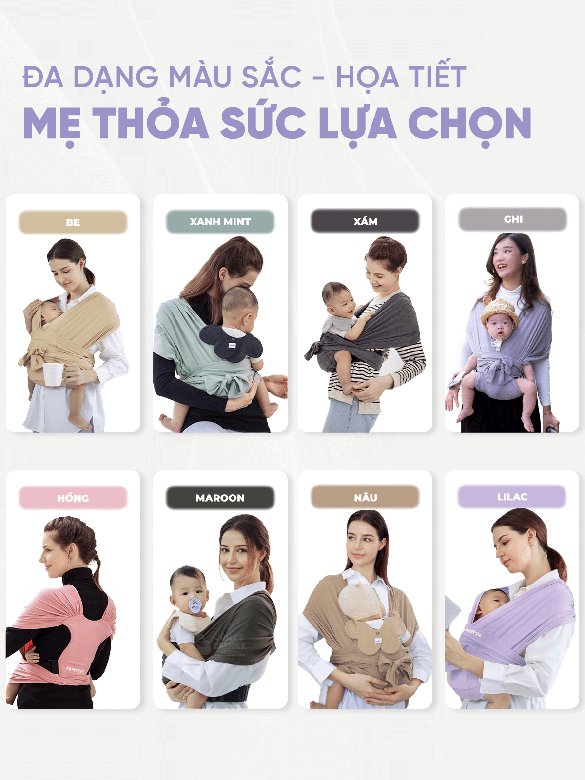 Địu Vải Jumysie - Màu Xám, Cotton Êm Ái Cho Bé Sơ Sinh Đến 18 Tháng
