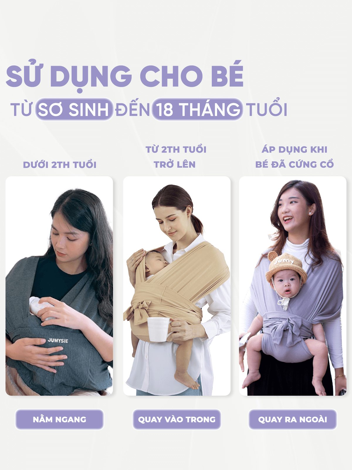 Địu Vải Jumysie - Màu Hồng, Cotton Êm Ái Cho Bé Sơ Sinh Đến 18 Tháng