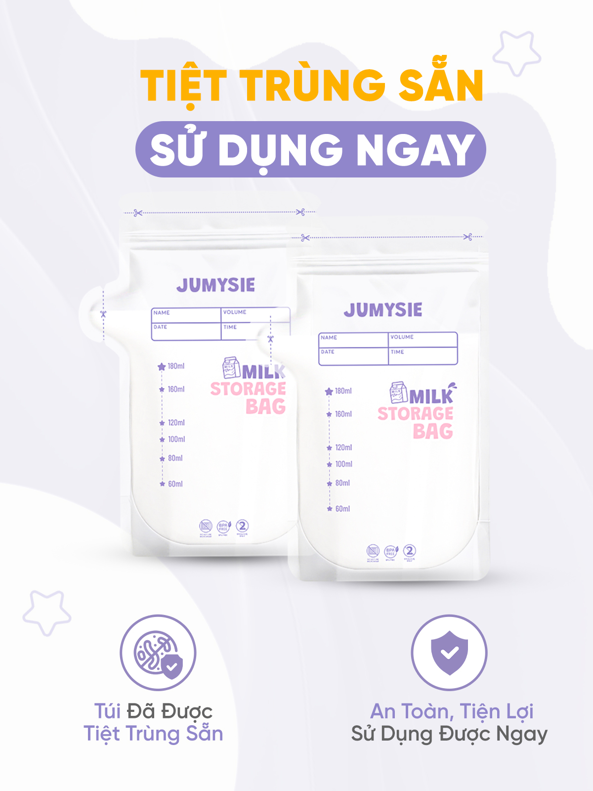 Túi trữ sữa 180ml/250ml Jumysie - Bảo quản sữa mẹ an toàn