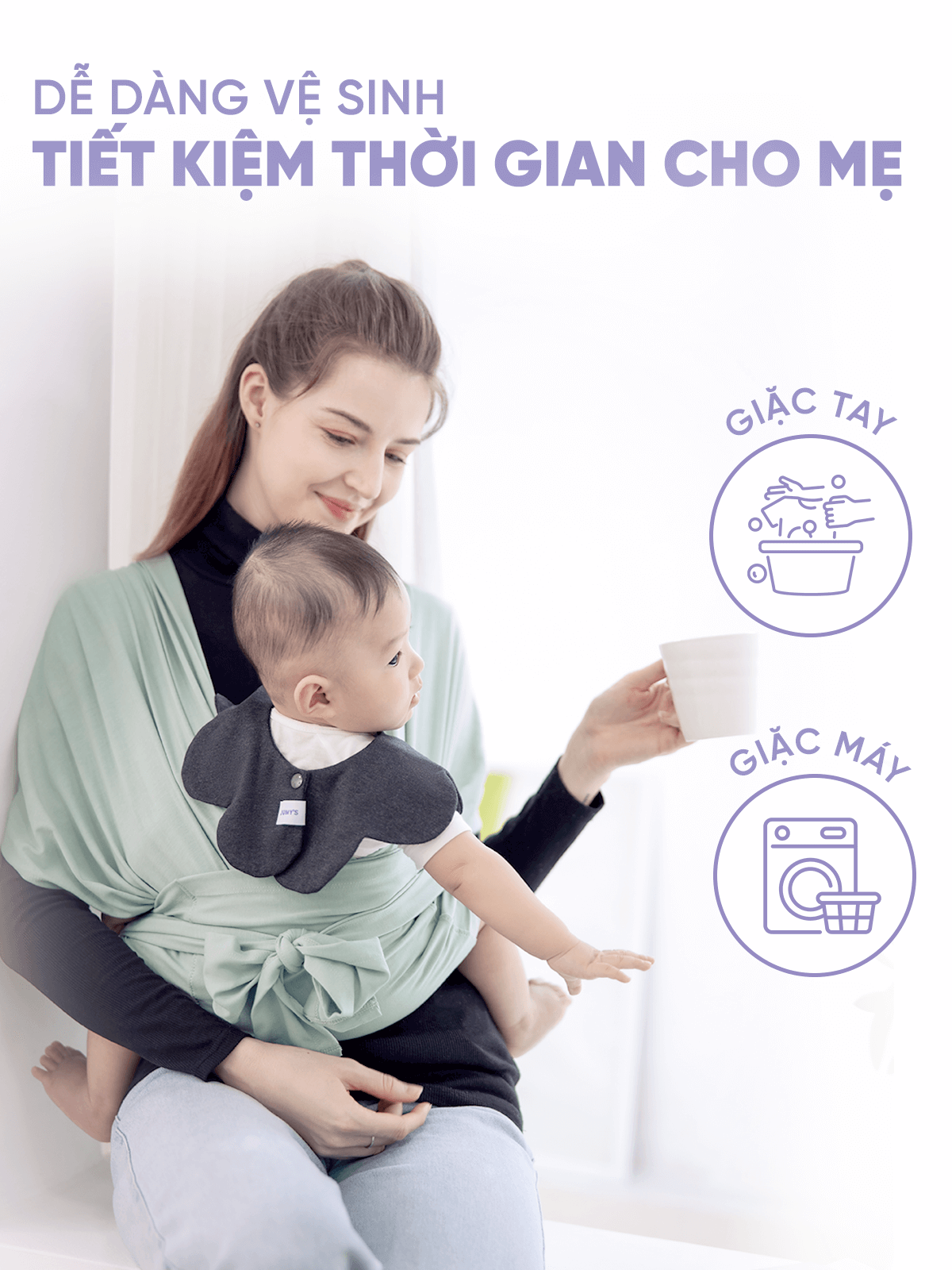 Địu Vải Jumysie - Màu Xám, Cotton Êm Ái Cho Bé Sơ Sinh Đến 18 Tháng