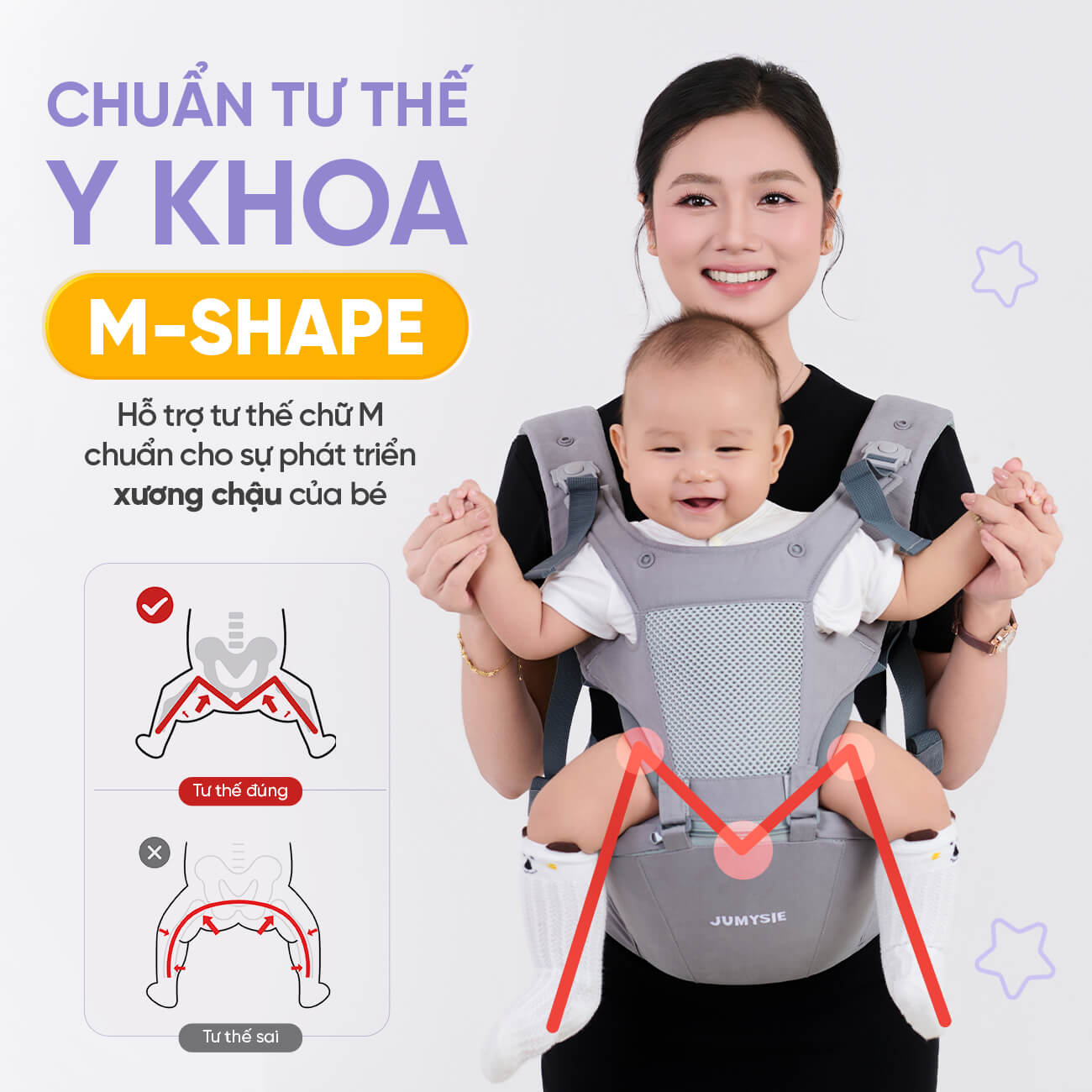 Địu Em Bé Jumysie M8 – Trợ Lực, Thoáng Khí, Từ Sơ Sinh Đến 36 Tháng