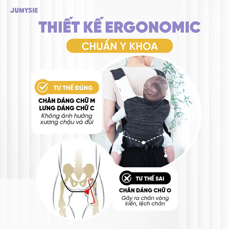 Địu Trợ Lực Siêu Nhẹ Jumysie E8 – Flyknit 5D Thoáng Khí, Ergonomic Chuẩn M-Shape