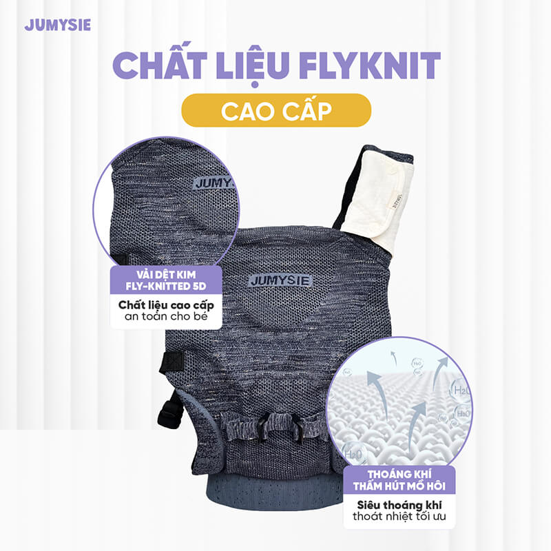 Địu Trợ Lực Siêu Nhẹ Jumysie E8 – Flyknit 5D Thoáng Khí, Ergonomic Chuẩn M-Shape