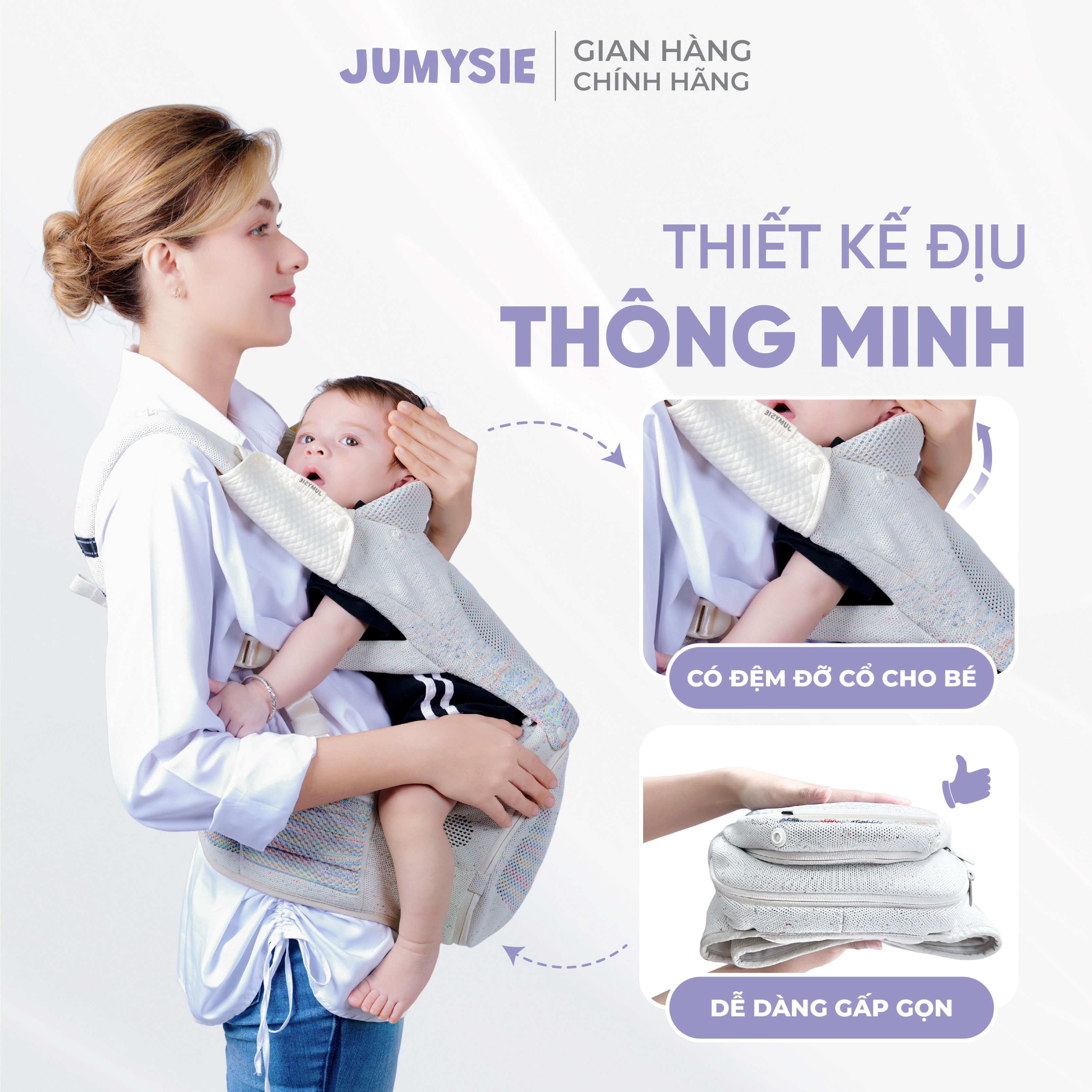 Địu Ngồi Em Bé Jumysie F8: Gấp Gọn, Thoải Mái 5-36T