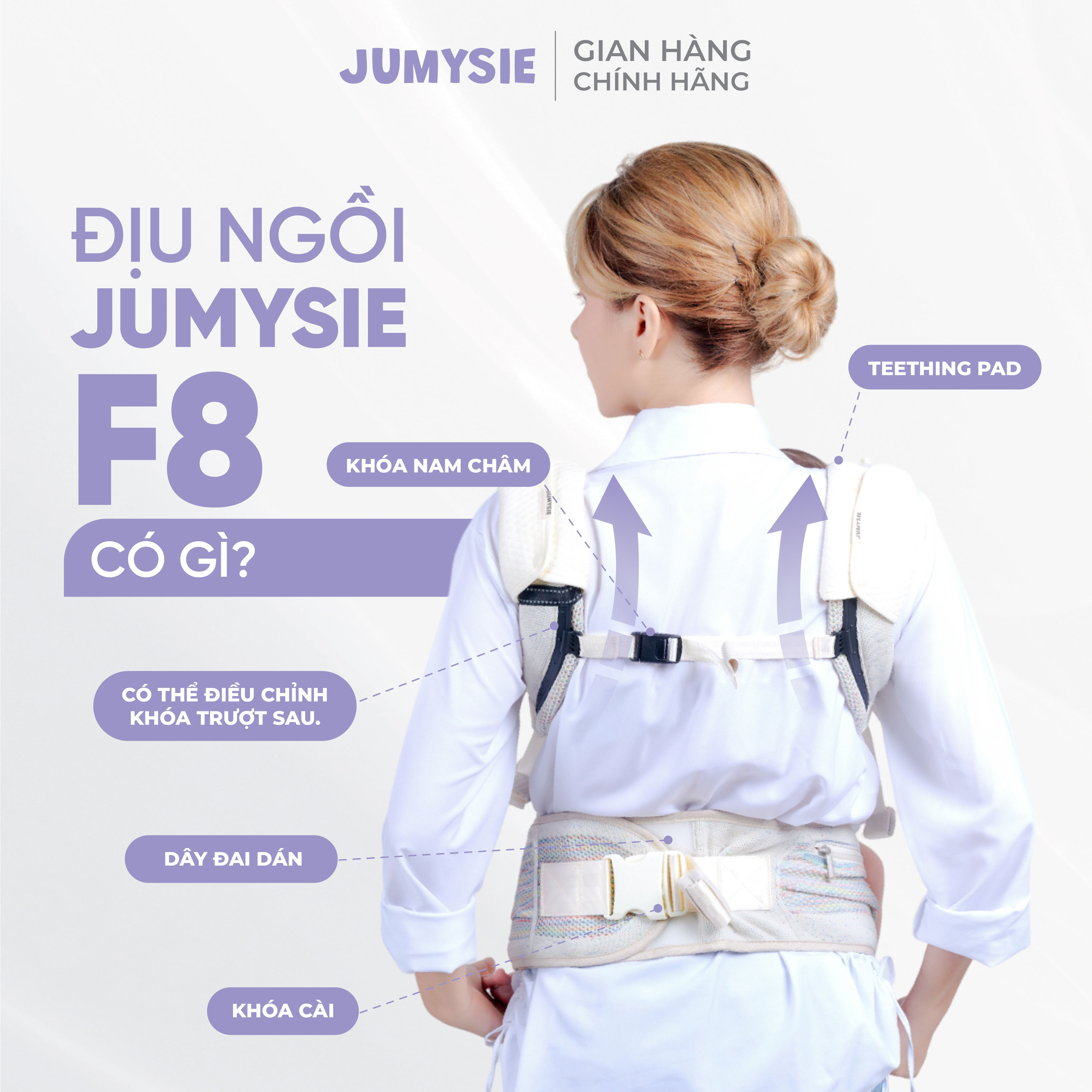 Địu Ngồi Em Bé Jumysie F8: Gấp Gọn, Thoải Mái 5-36T