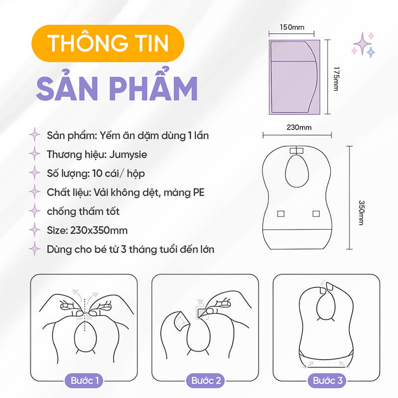 Yếm Ăn Dặm Dùng 1 Lần Jumysie – 10 cái/hộp, chống thấm