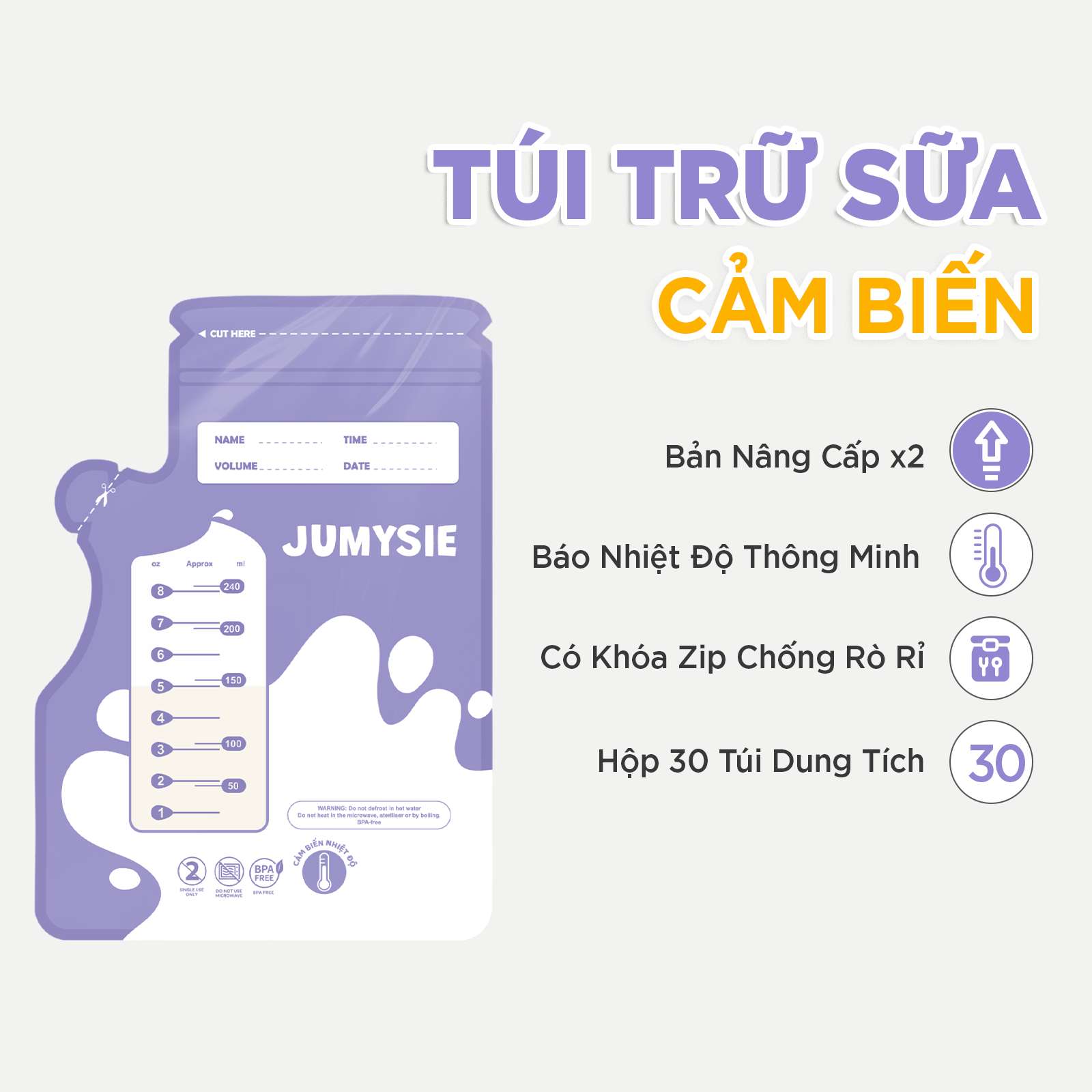 [Mới] Túi Trữ Sữa Cảm Biến Nhiệt Jumysie 240ml