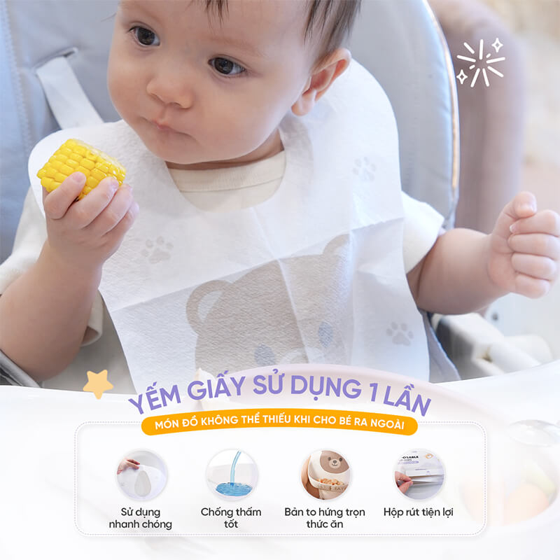 Yếm Ăn Dặm Dùng 1 Lần Jumysie – 10 cái/hộp, chống thấm