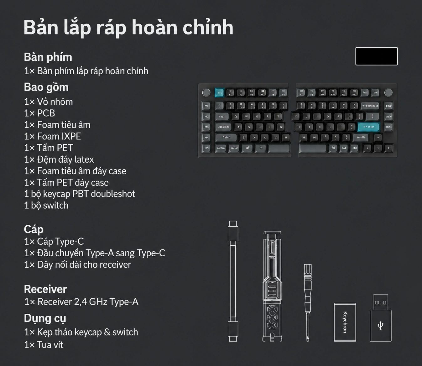 Phụ kiện trong hộp Keychron Q11 Ultra 8K bản lắp ráp hoàn chỉnh