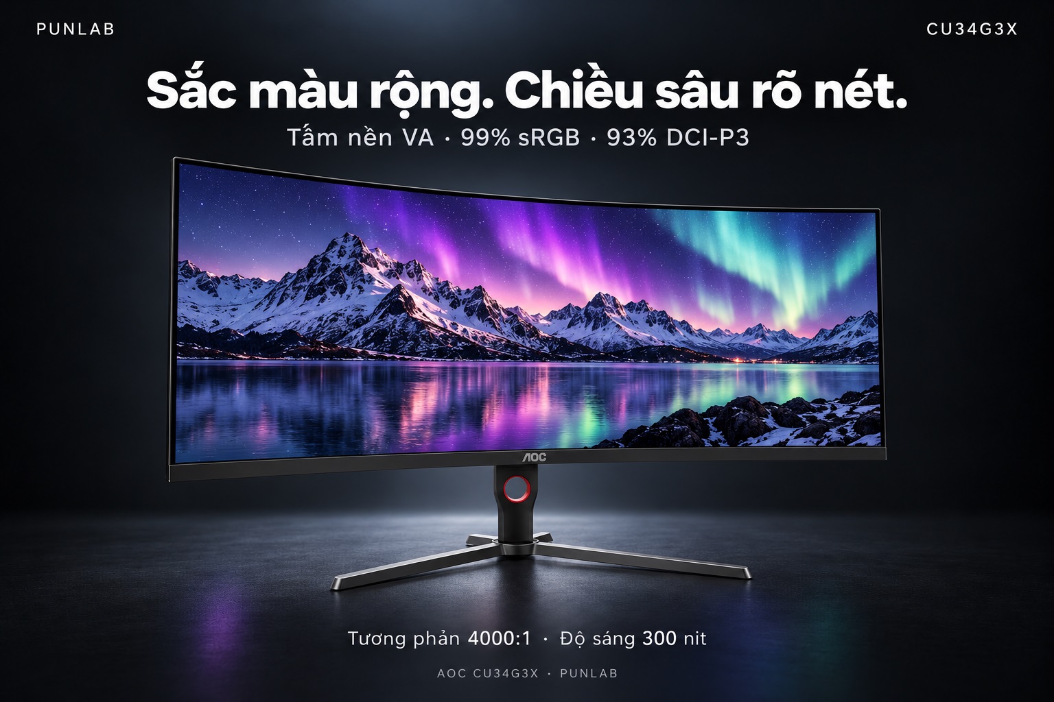 Màn hình AOC CU34G3X — 99% sRGB, 93% DCI-P3