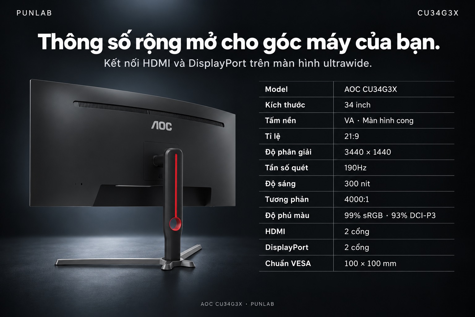 Màn hình AOC CU34G3X — 2 HDMI và 2 DisplayPort