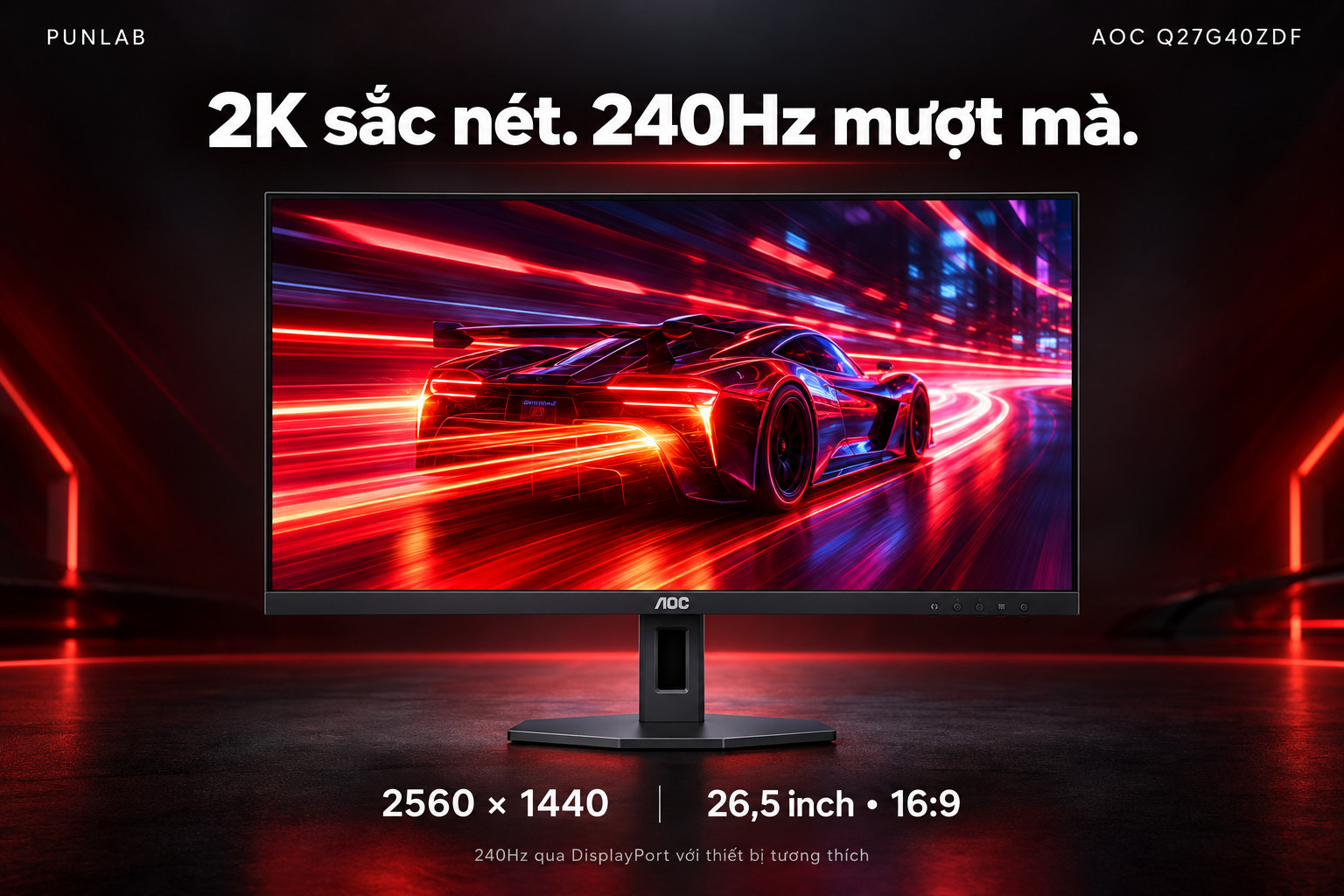 AOC Q27G40ZDF độ phân giải 2560 × 1440 và tần số quét 240Hz