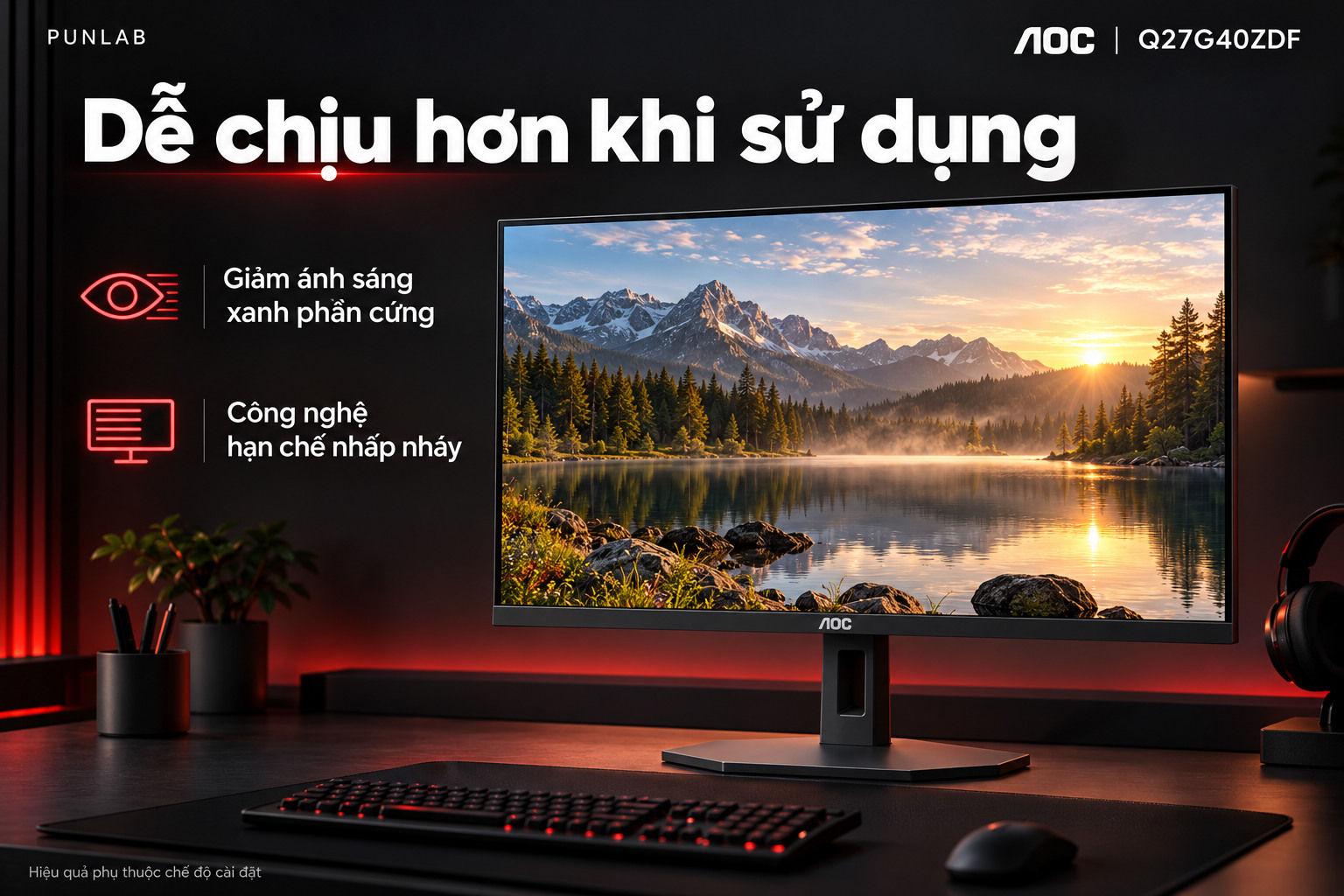 Tính năng giảm ánh sáng xanh và hạn chế nhấp nháy trên AOC Q27G40ZDF
