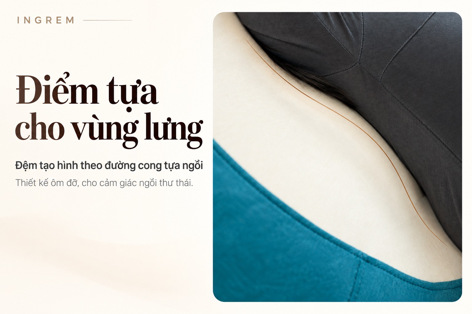 Chi tiết phần tựa lưng và đệm nâng đỡ vùng thắt lưng sofa INGREM