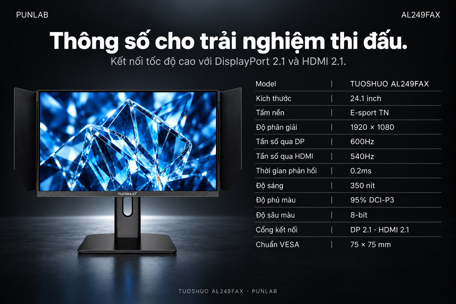 Màn hình TUOSHUO AL249FAX — DisplayPort 2.1 và HDMI 2.1