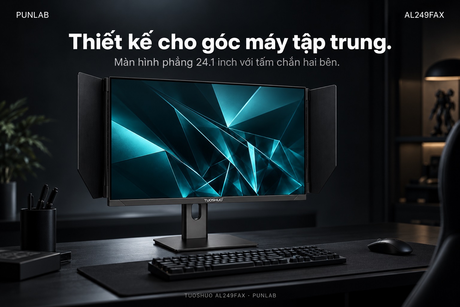 Màn hình TUOSHUO AL249FAX — Tấm chắn hai bên và chân đế chữ nhật