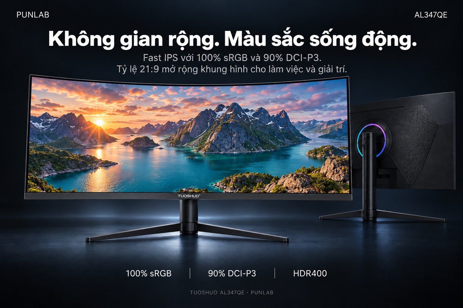 Màn hình TUOSHUO AL347QE — 100% sRGB và 90% DCI-P3