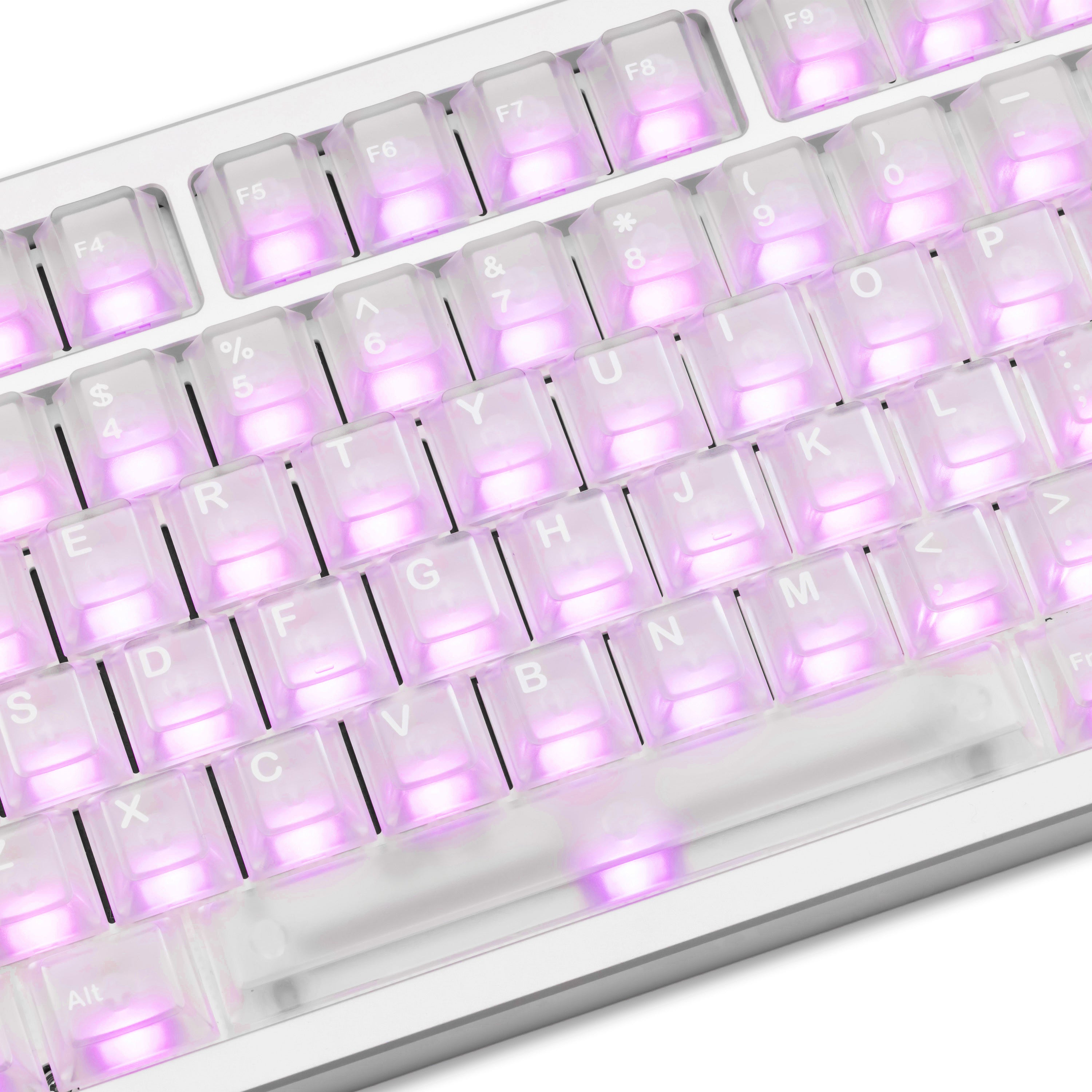 Keycap trong mờ của Rainy 75 Pro Mithril với ánh sáng hồng