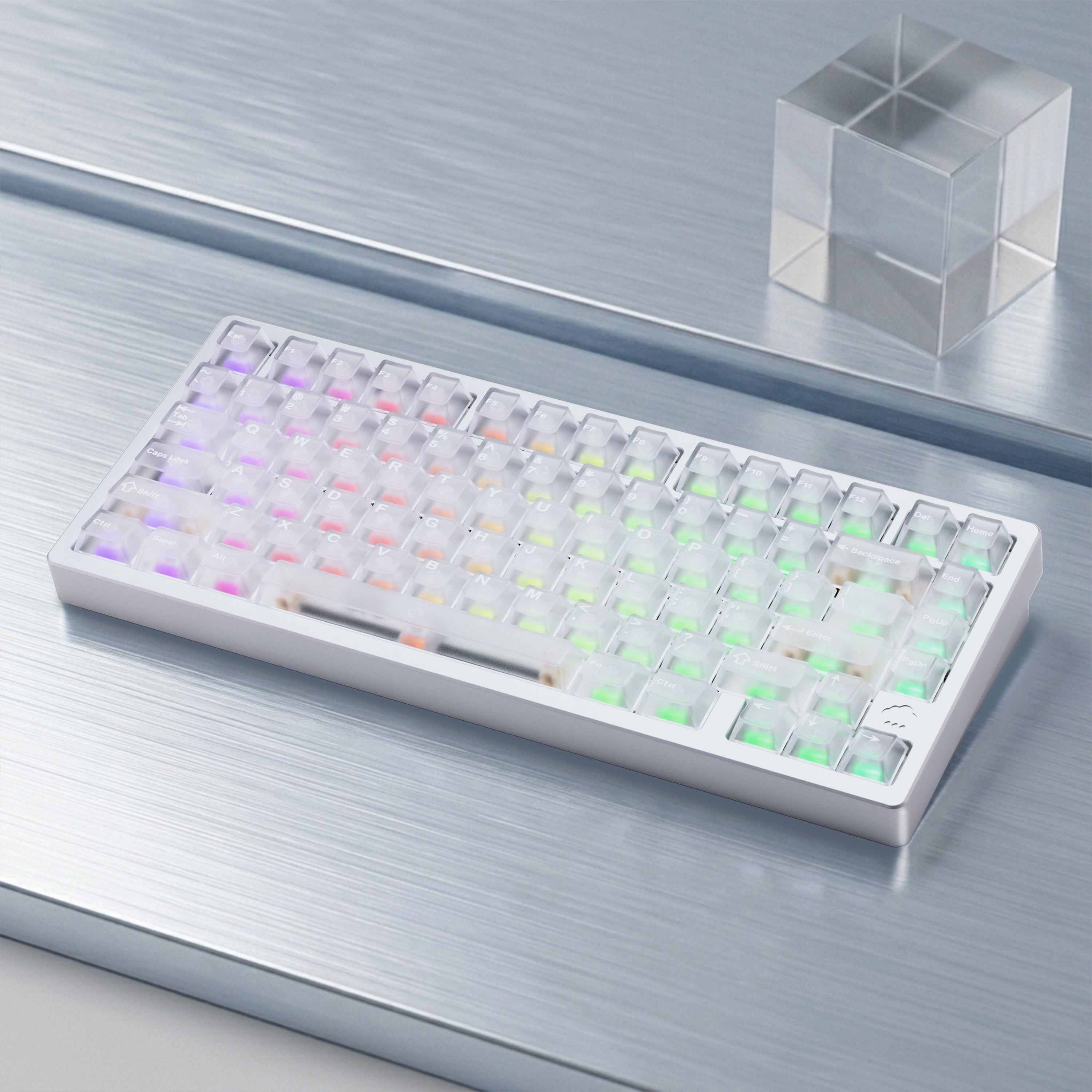 Bàn phím cơ WOBKEY Rainy 75 Pro Mithril Silver màu bạc với keycap xuyên sáng RGB