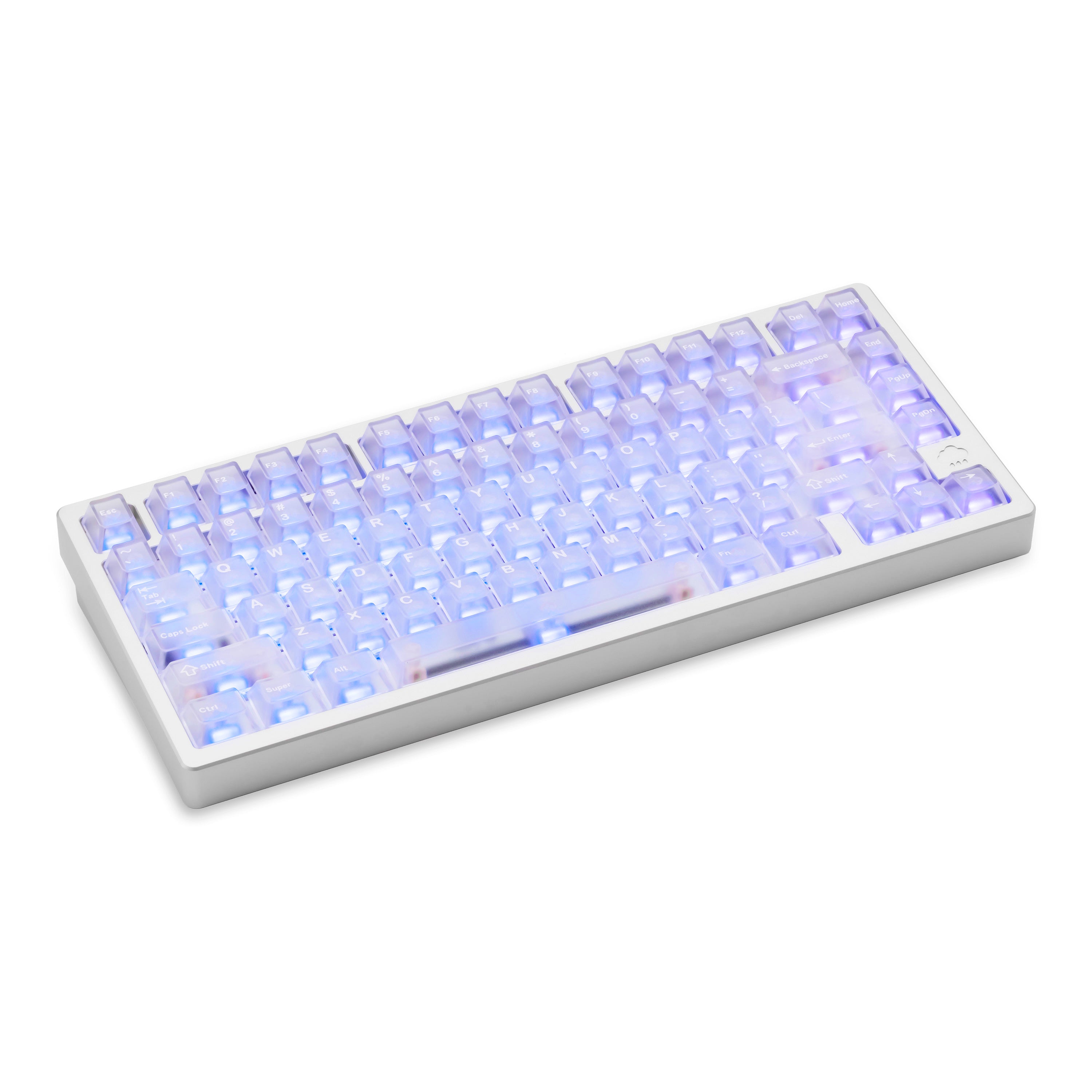 Toàn cảnh Rainy 75 Pro Mithril Silver với ánh sáng tím