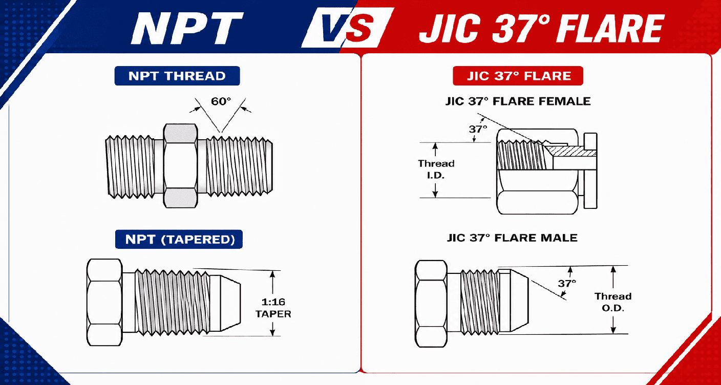 NPT vs JIC Fittings: Phân biệt chi tiết và cách chọn đúng đầu nối trong hệ thống thủy lực