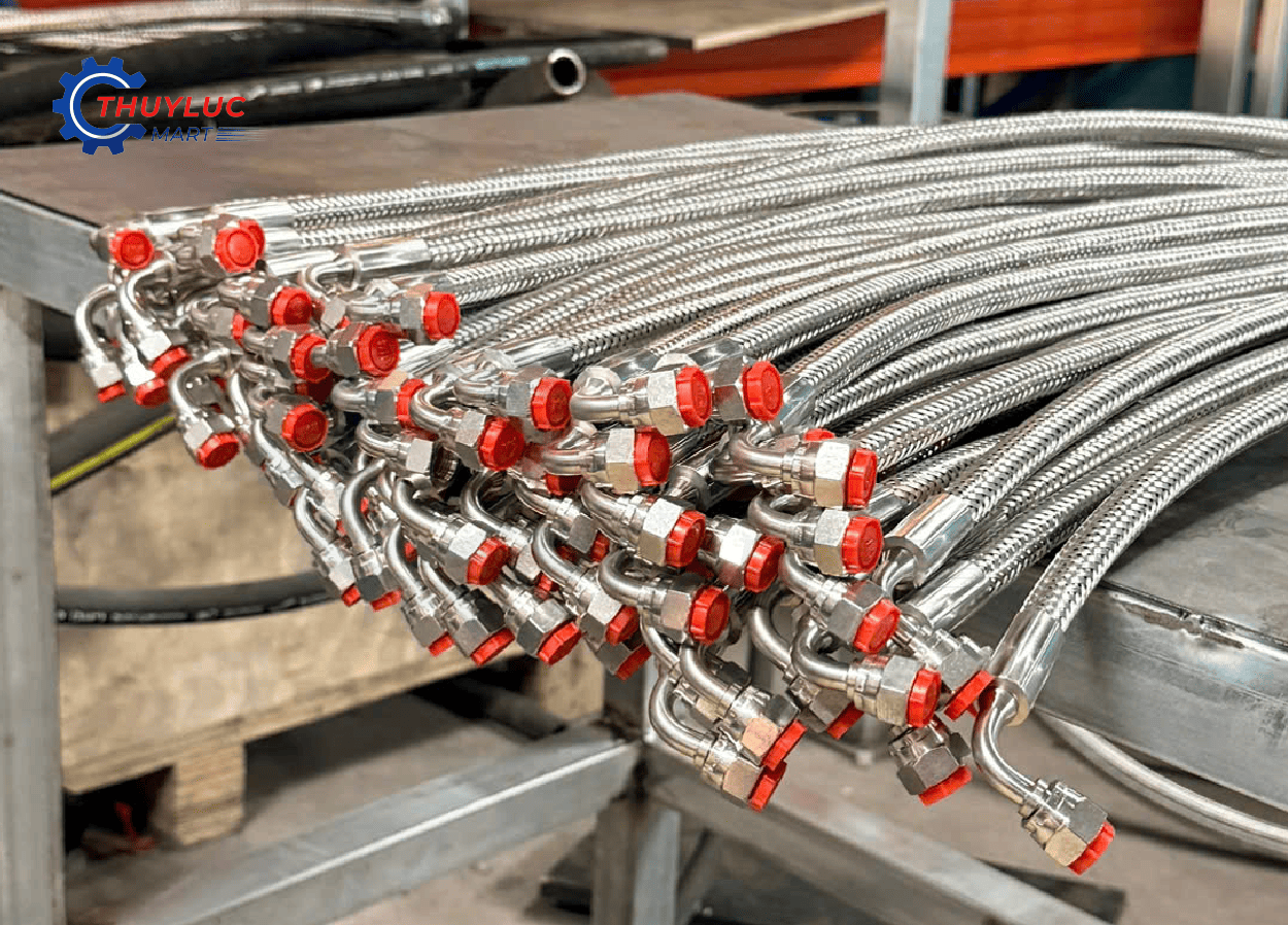 Ống Alfagomma 1/4 gia công bọc lưới inox 304 tại Thủy Lực Mart