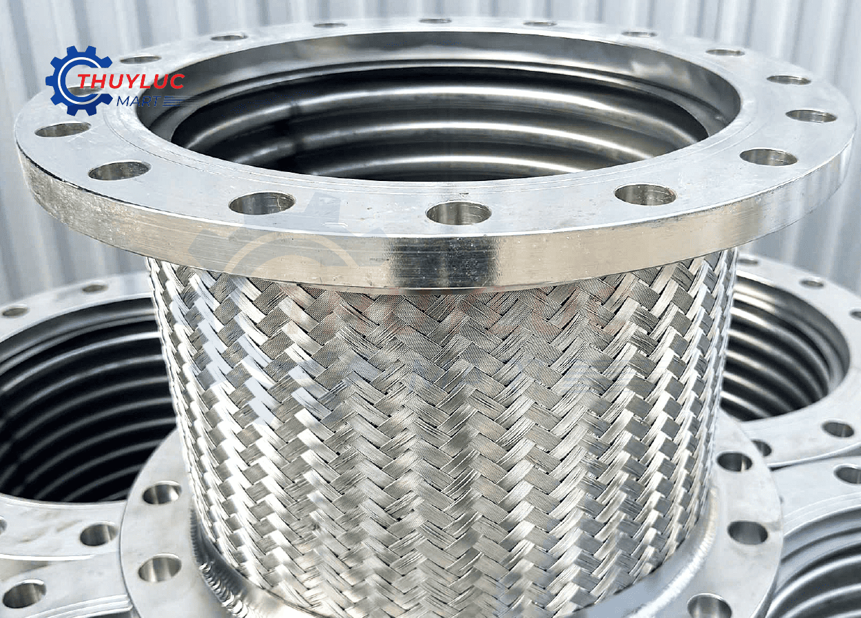 khớp nối mềm inox mặt bích JIS 10K, cấu tạo lưới inox 304 chống rung giãn nở cho hệ thống đường ống công nghiệp