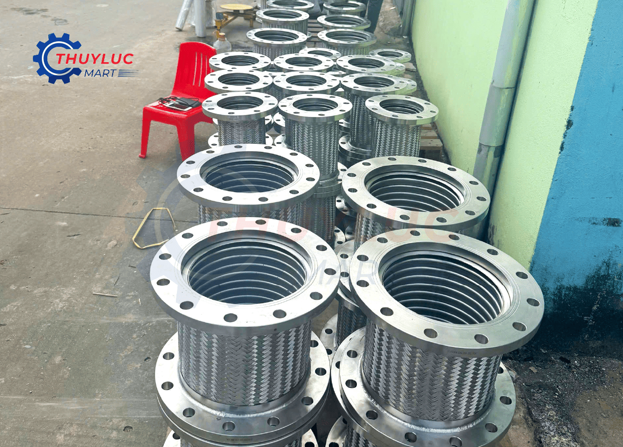 khớp nối mềm inox DN lớn mặt bích JIS, dùng cho hệ thống đường ống công nghiệp chịu rung và giãn nở nhiệt