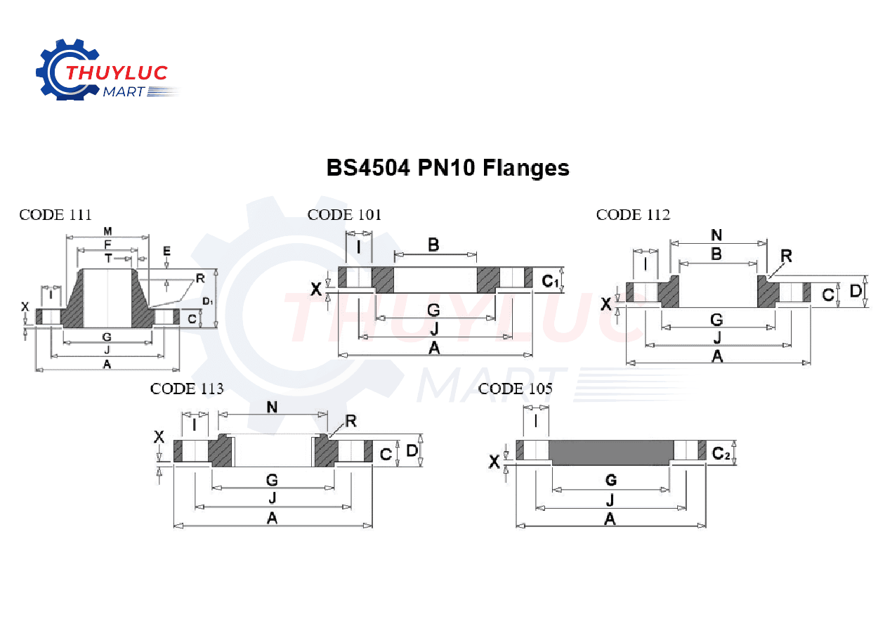 mặt bích BS PN10 tiêu chuẩn Anh BS4504 / EN1092-1