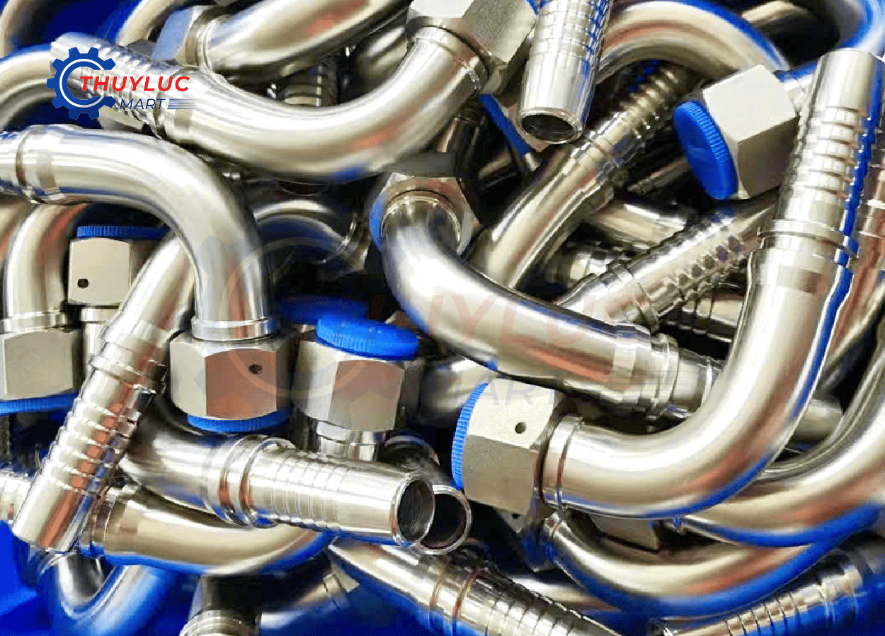 Đầu inox bấm ống thủy lực thẳng kèm vỏ bóp inox đồng bộ tiêu chuẩn công nghiệp