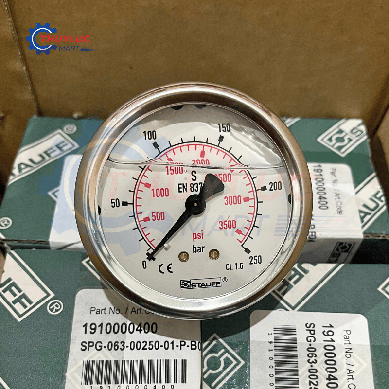 Đồng hồ đo áp suất D63, 250bar, chân lưng, SPG-063-00250-01-P-B04