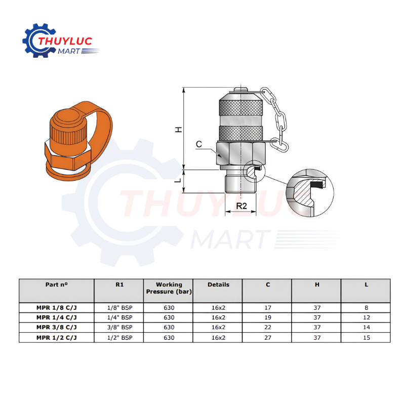 Đầu kiểm tra áp lực Dicsa G1/2", MPR 1/2 C/J