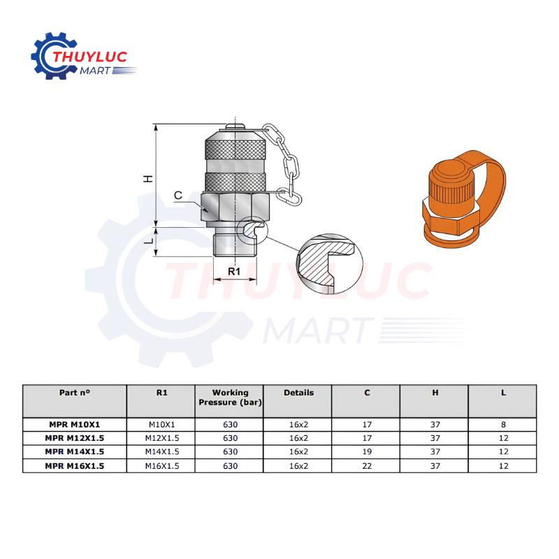 Đầu kiểm tra áp lực Dicsa M14X1.5, MPR M14X1.5