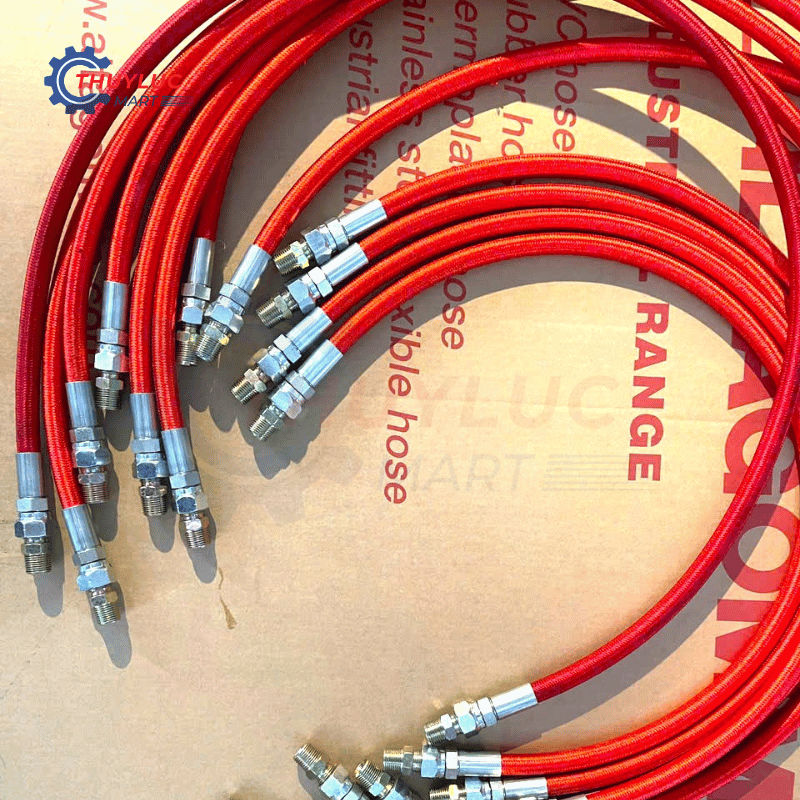 Ống teflon 1/2” bọc lưới inox và bọc vải đỏ, PTFE-08-SS-RE