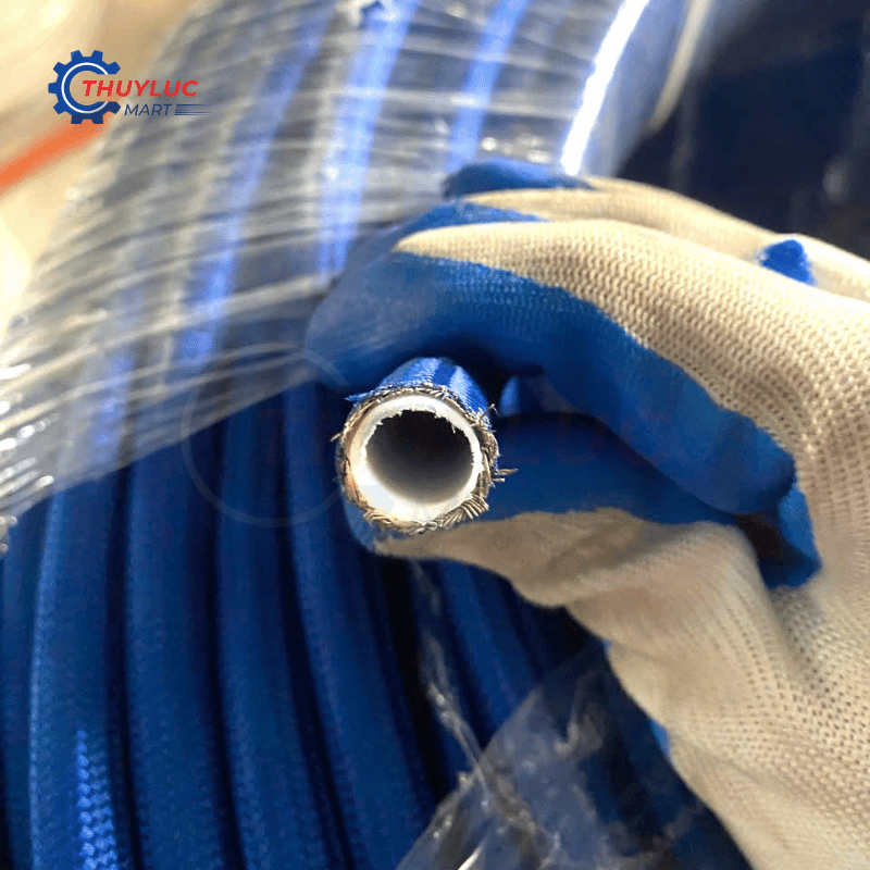 Ống teflon 1/2” bọc lưới inox và bọc vải xanh, PTFE-08-SS-BL