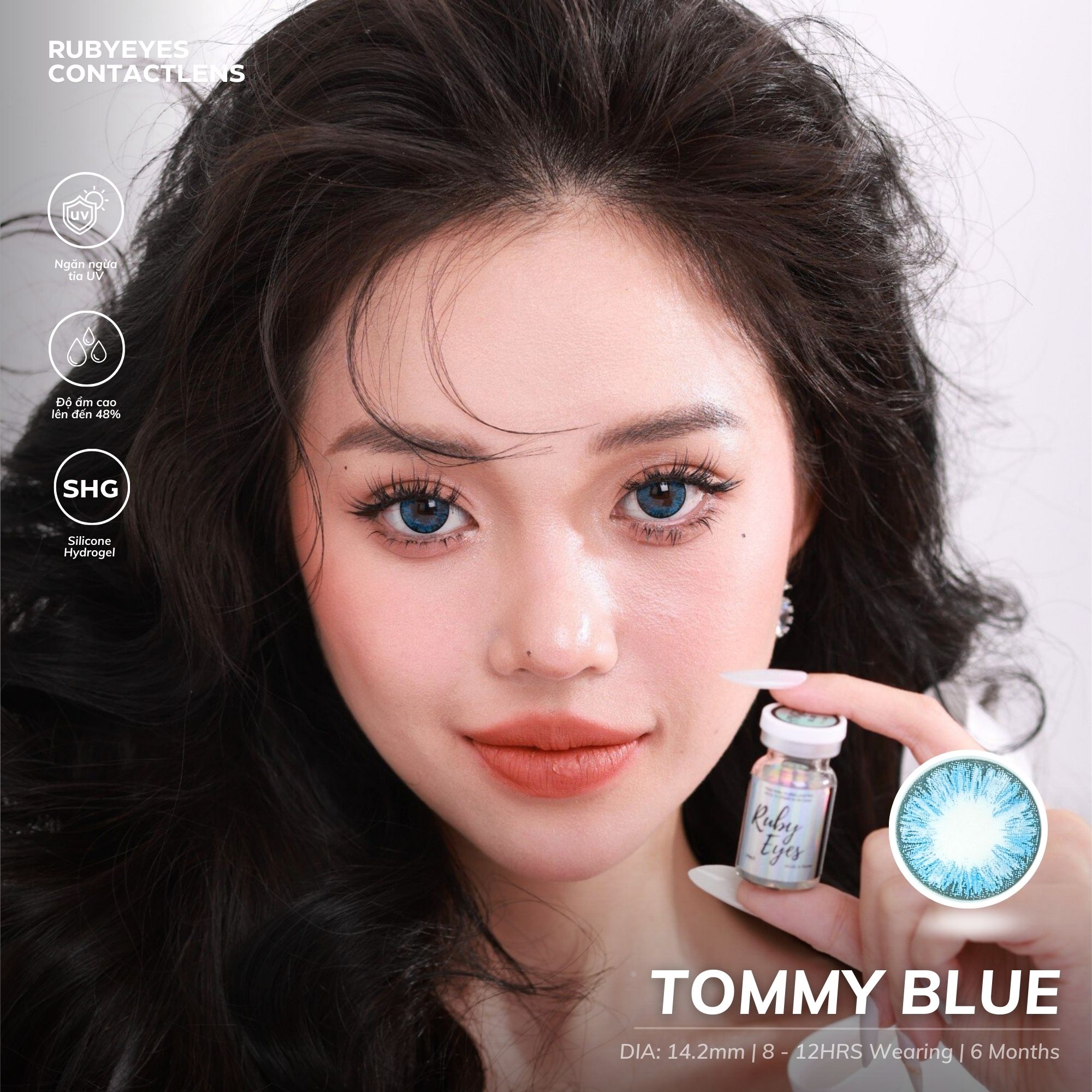 Kính áp tròng RUBYEYES xanh Tommy Blue (Lens 0 độ)