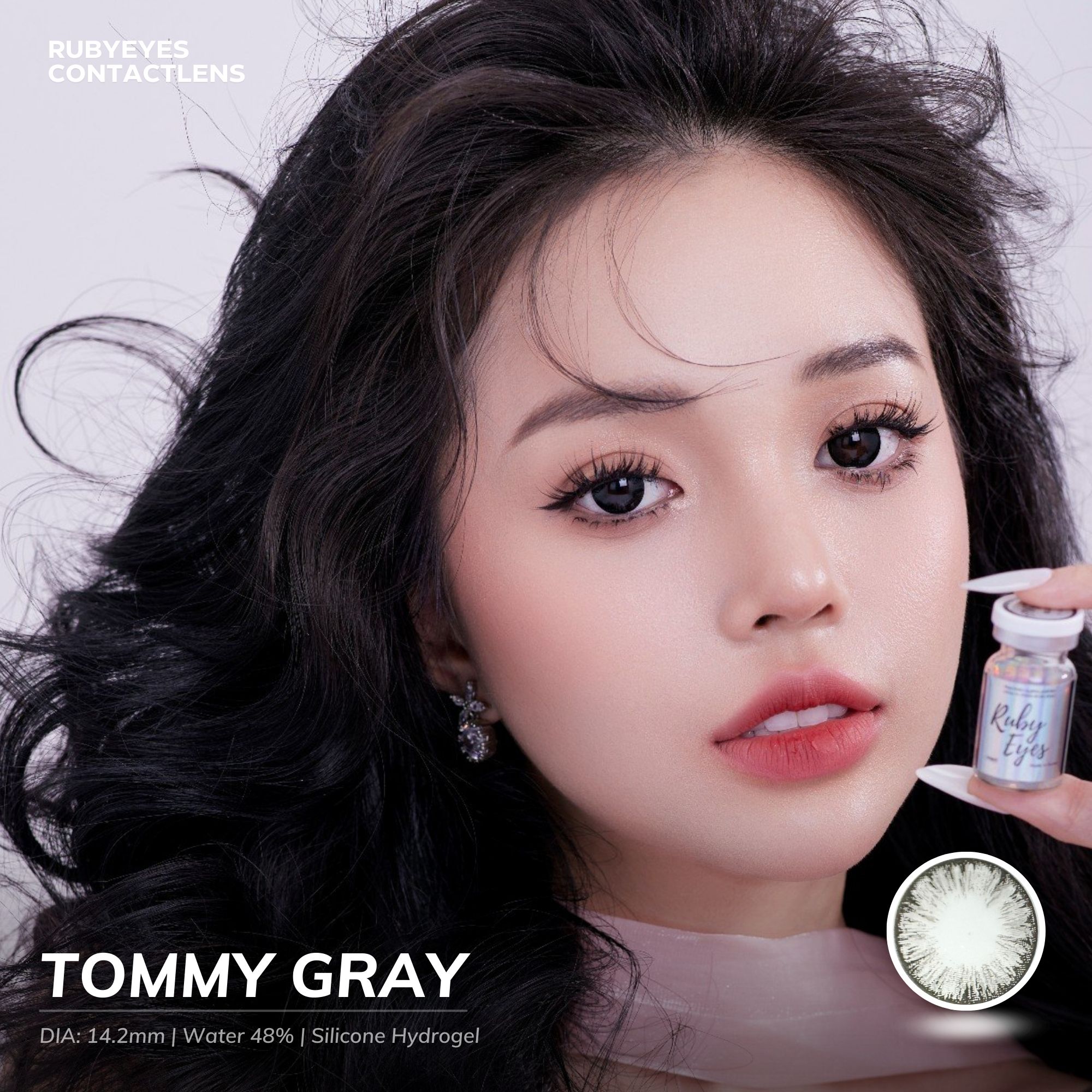 Kính Áp Tròng Ruby Eyes 0 Độ Màu Xám Tommy Gray