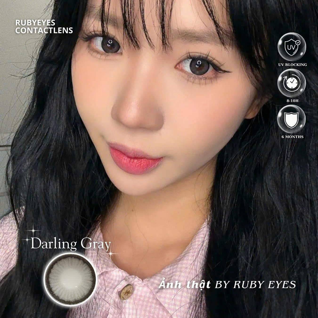 Kính Áp Tròng Ruby Eyes 0 Độ Màu Xám Darling Gray