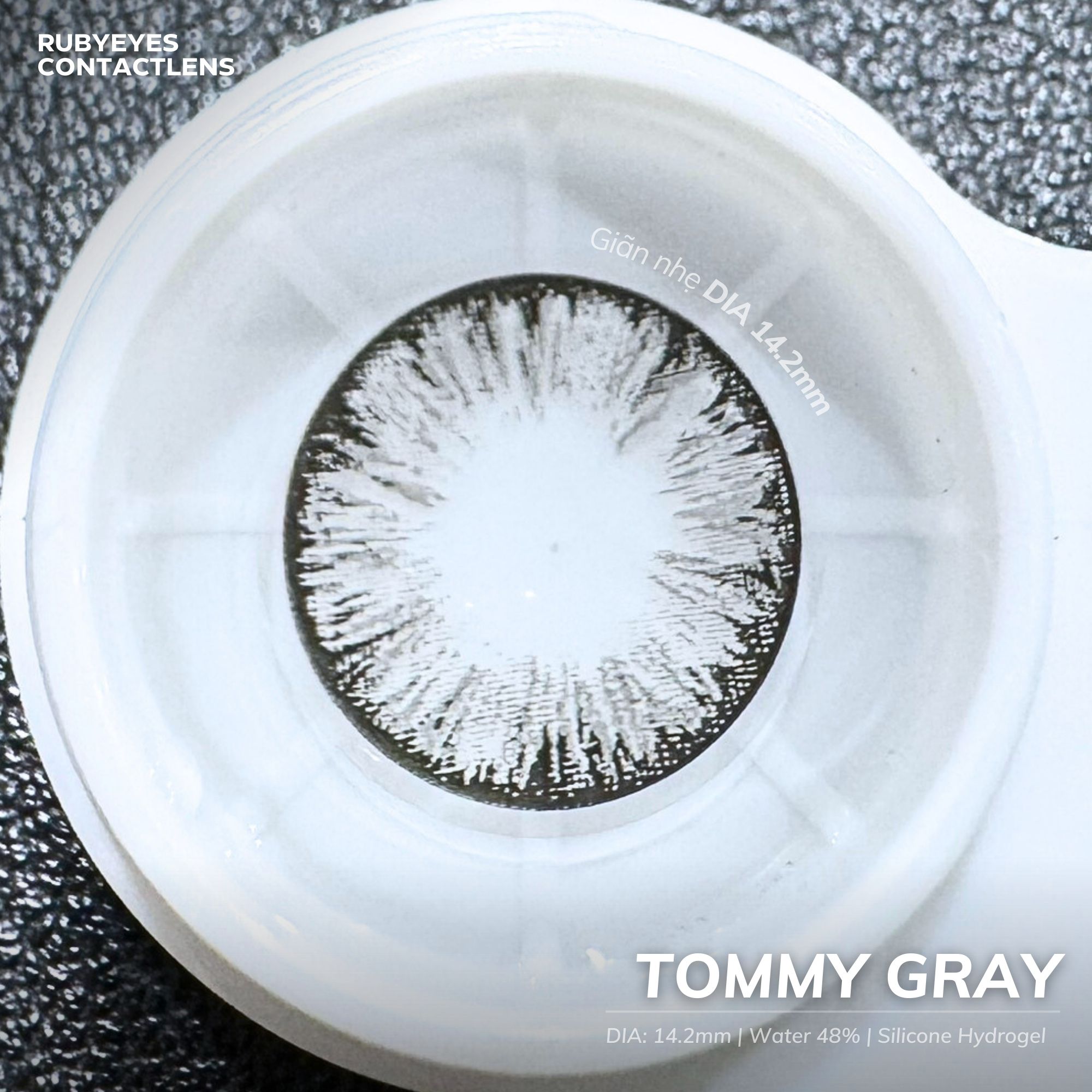 Kính Áp Tròng Ruby Eyes 0 Độ Màu Xám Tommy Gray