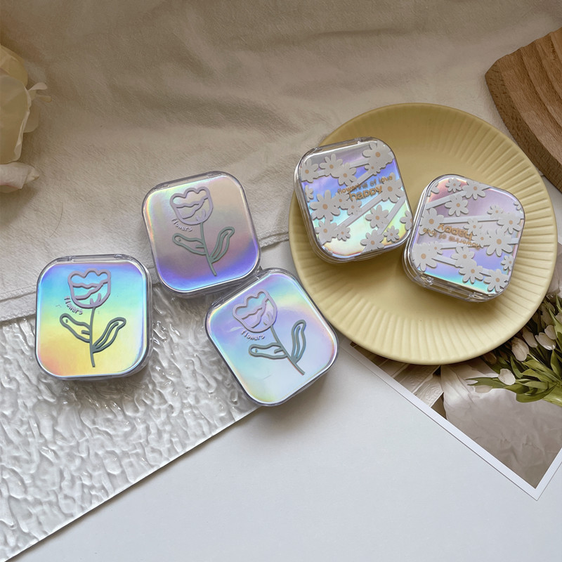 Khay Đựng Lens Tráng Gương Họa Tiết Bông Hoa
