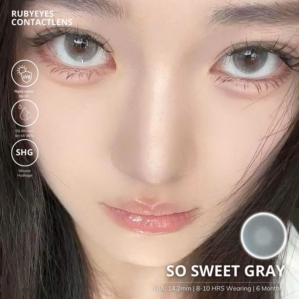 Kính Áp Tròng RUBYEYES Màu Xám So Sweet Gray Full Độ 0-5