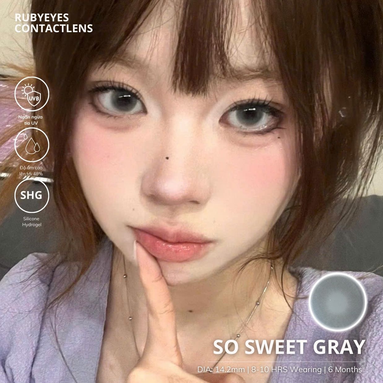 Kính Áp Tròng RUBYEYES Màu Xám So Sweet Gray Full Độ 0-5