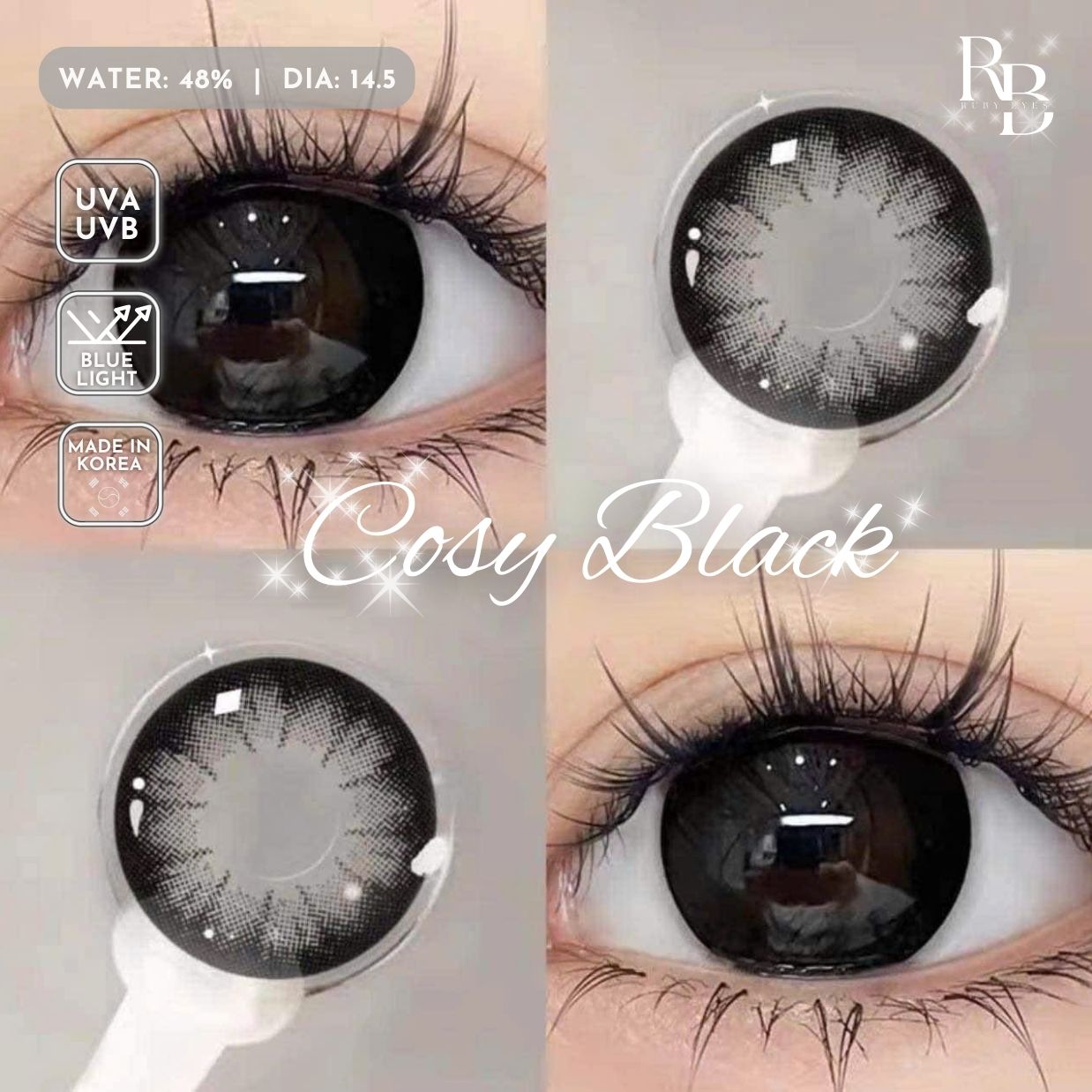 Kính Áp Tròng Màu Đen Cosy Black 14.5mm