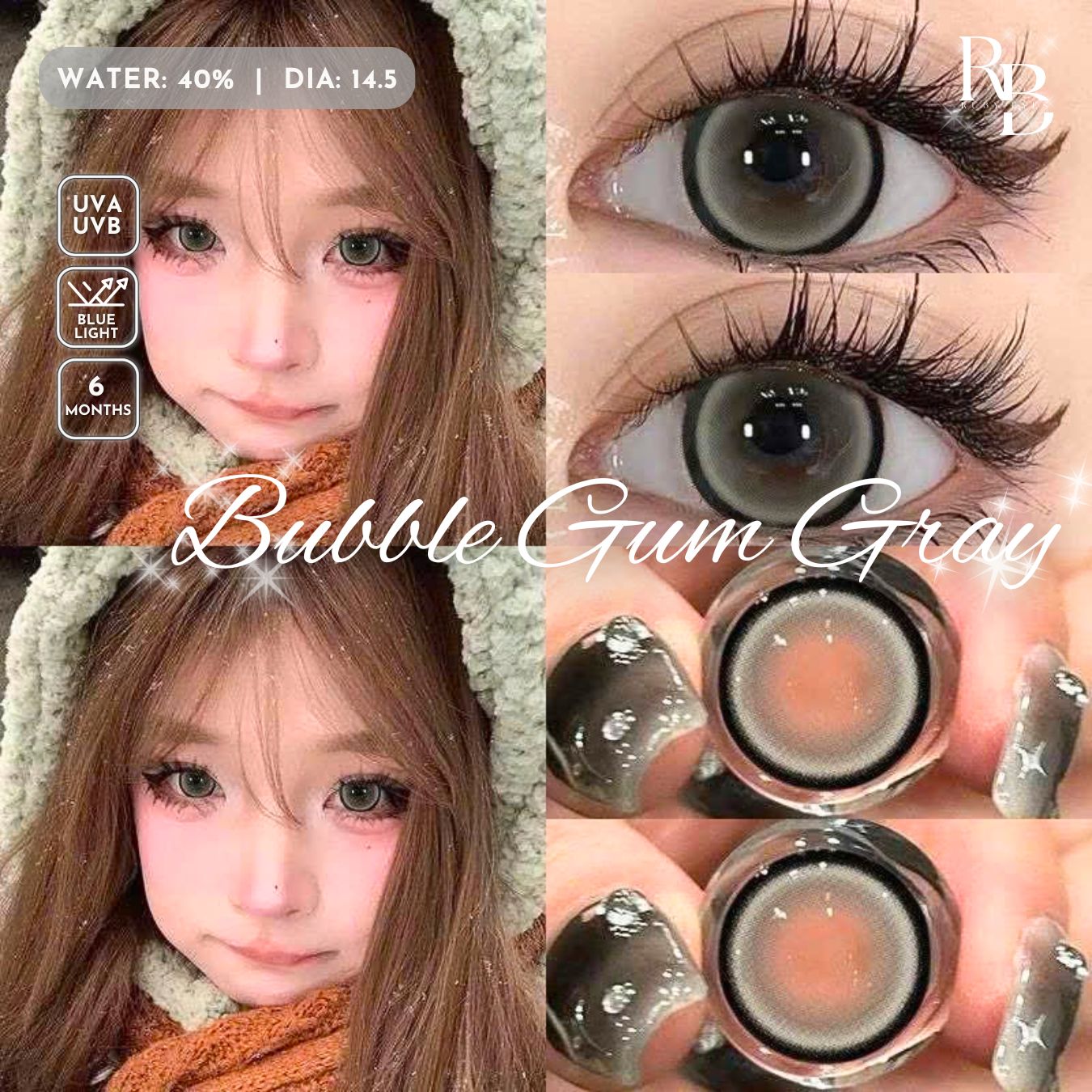 Kính Áp Tròng Màu Xám Bubble Gum Gray 14.5mm