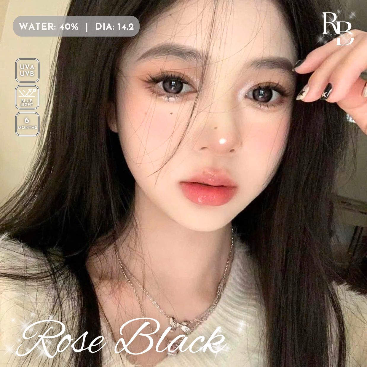 Kính Áp Tròng Màu Rose Black 14.2mm